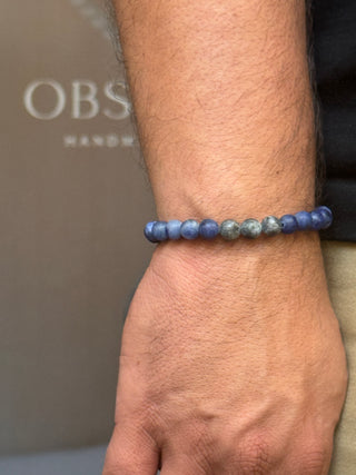 Blue Sodalite, Matte Labradorite & Black Lava Men’s Bracelet – 925 Sterling Silver