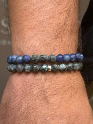 Blue Sodalite, Matte Labradorite & Black Lava Men’s Bracelet – 925 Sterling Silver