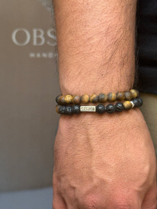 Matte Tiger’s Eye Men’s Bracelet with 925 Sterling Silver