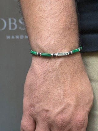 Men’s Natural Malachite & Lava Bracelet with 925 Silver Accents