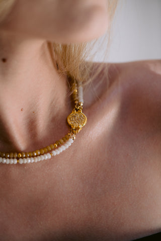 Two-Layered Jade Necklace - Sterling Silver 18K Gold Plated