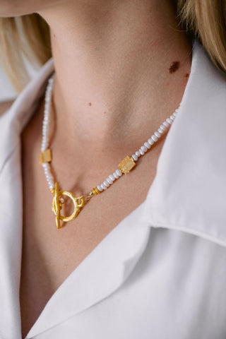 Freshwater Pearl Necklace with Matte Gold Plated Accents