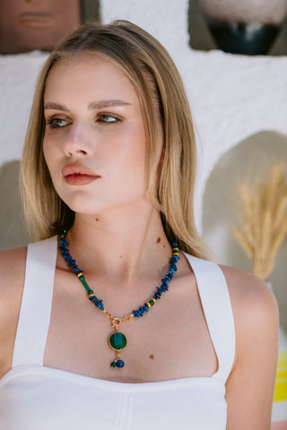 Lapis, Malachite & Jade Asymmetric Necklace