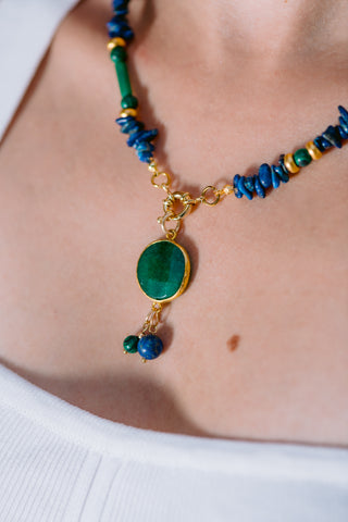 Lapis, Malachite & Jade Asymmetric Necklace