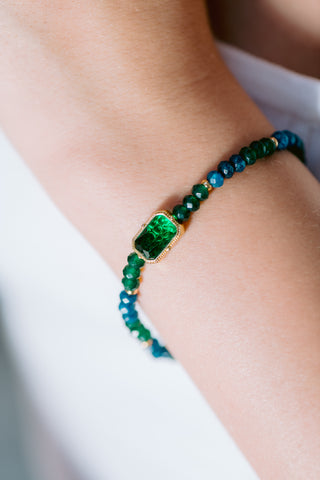 Green & Blue Jade Bracelet with Gold-Plated Accents