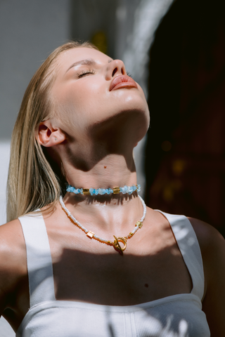 Aquamarine Chip Stone Necklace