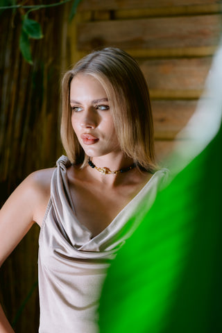 Dark Navy Sandstone & Leopard Statement Necklace