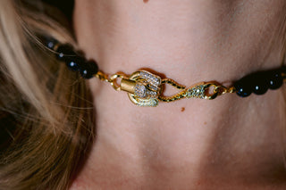 Dark Navy Sandstone & Leopard Statement Necklace