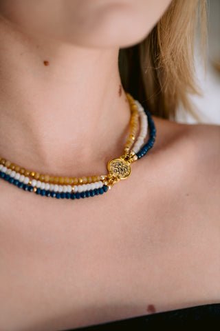 Three-Layered Jade Necklace - Sterling Silver 18K Gold Plated