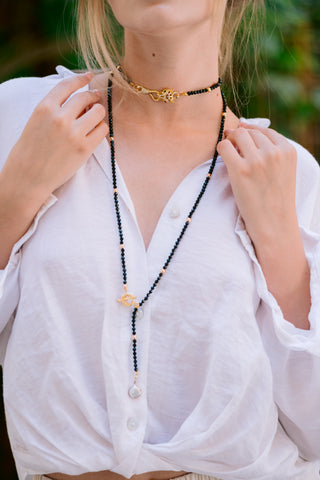 Black Spinel Multiway Necklace with Leopard Connector