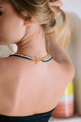 Three-Layered Jade Necklace - Sterling Silver 18K Gold Plated