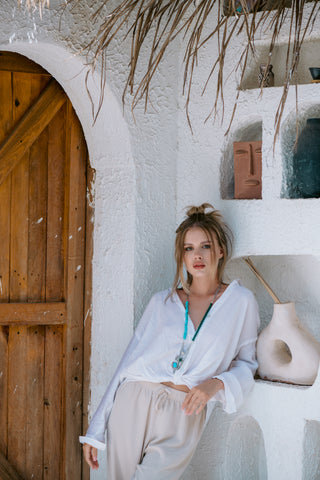 Asymmetrical Turquoise & Malachite Long Necklace