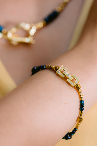 Blue & Gold Hematite Bracelet with Versatile Clasp