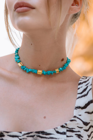 Turquoise Harmony Necklace with Golden Accents