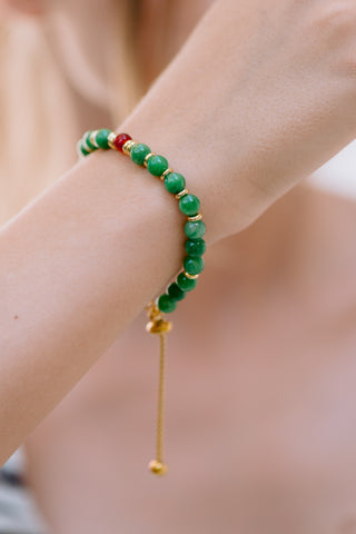 Green Chalcedony & Garnet Bracelet with Gold-Plated Accents