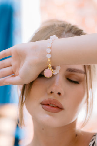 Rose Quartz Bracelet with Gold-Plated Details