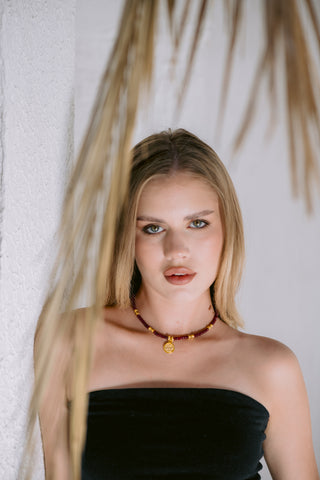 Red Jade Necklace - Sterling Silver  18K Gold-Plated