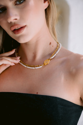 Two-Layered Jade Necklace - Sterling Silver 18K Gold Plated