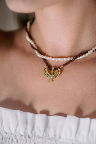 Amethyst & Pearl Two-Layer Necklace with Phoenix Pendant