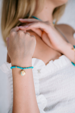 Turquoise Charm Bracelet with Gold-Plated Accents