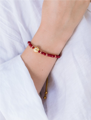 Red Jade Bracelet with Sterling Silver & 18K Gold Centerpiece