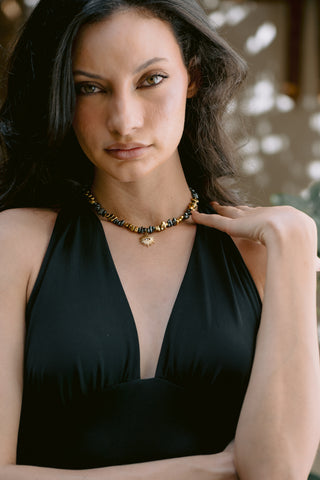 Golden Vision | Gold & Grey Hematite Eye Pendant Necklace
