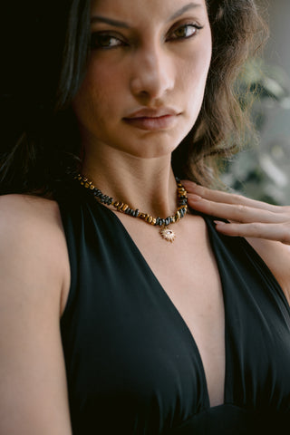 Golden Vision | Gold & Grey Hematite Eye Pendant Necklace