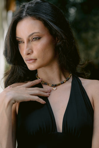 Golden Vision | Gold & Grey Hematite Eye Pendant Necklace