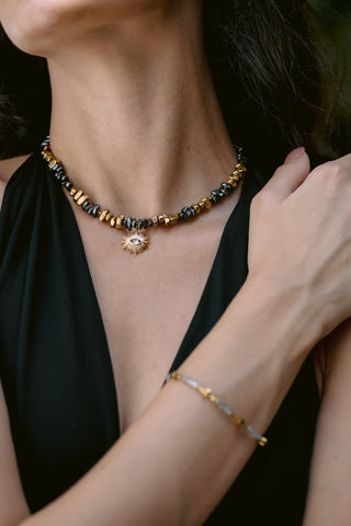 Golden Vision | Gold & Grey Hematite Eye Pendant Necklace
