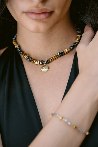Golden Vision | Gold & Grey Hematite Eye Pendant Necklace