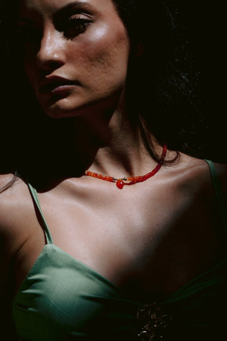 Sunset Flame | Ombré Carnelian & 9K Gold Necklace