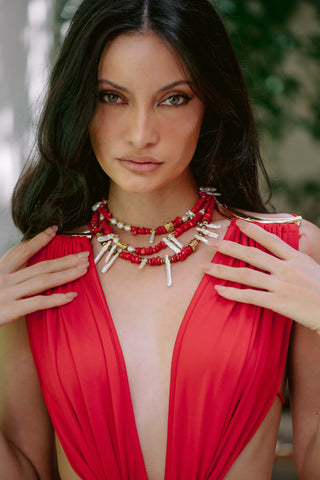 Abstract Expression | Natural Coral & Freshwater Pearl Necklace
