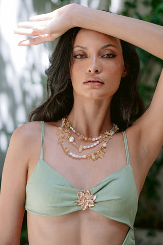 Golden Symphony | Citrine & Freshwater Pearl Three-Layer Necklace