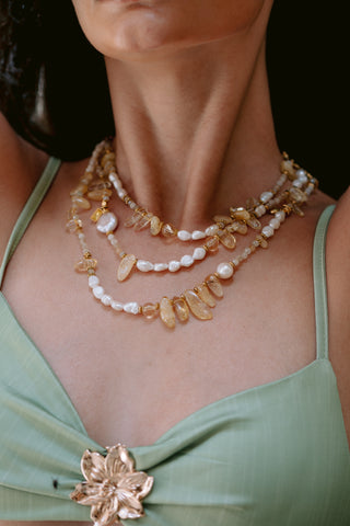 Golden Symphony | Citrine & Freshwater Pearl Three-Layer Necklace