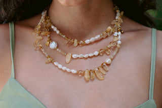 Golden Symphony | Citrine & Freshwater Pearl Three-Layer Necklace