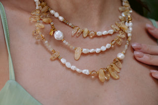 Golden Symphony | Citrine & Freshwater Pearl Three-Layer Necklace