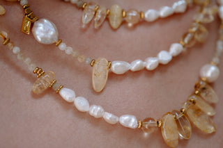 Golden Symphony | Citrine & Freshwater Pearl Three-Layer Necklace