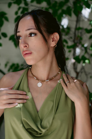 Golden Pearl & Sterling Silver Coin Necklace
