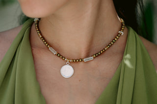 Golden Pearl & Sterling Silver Coin Necklace