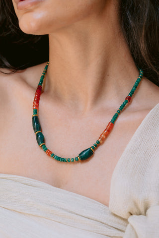 Emerald Fusion | Zambian Emerald, Carnelian & Malachite Necklace