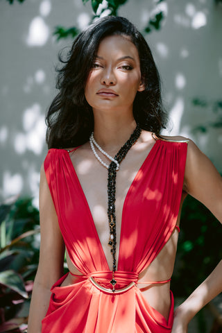 Modern Contrast | Black Obsidian & Freshwater Pearl Necklace