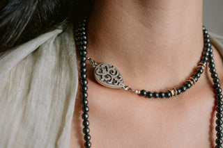 Silver Enigma | Hematite & Antique Silver Multiway Statement Necklace