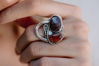Abstract Ruby & Orange Kyanite Open Ring ,Handmade in 925 Sterling Silver