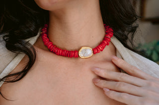 Rouge Drama | Genuine Coral & Baroque Pearl Statement Necklace