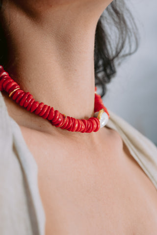 Rouge Drama | Genuine Coral & Baroque Pearl Statement Necklace
