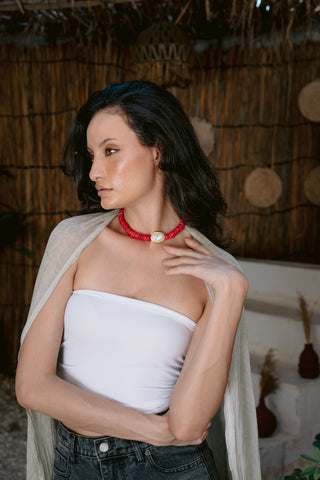Rouge Drama | Genuine Coral & Baroque Pearl Statement Necklace