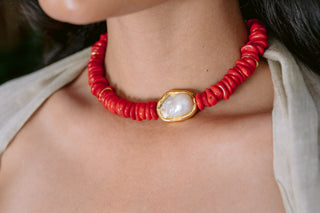 Rouge Drama | Genuine Coral & Baroque Pearl Statement Necklace