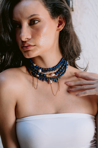 Lapis Rebellion | Five-Layer Lapis Lazuli & Freshwater Pearl Statement Necklace