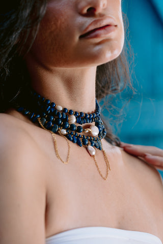 Lapis Rebellion | Five-Layer Lapis Lazuli & Freshwater Pearl Statement Necklace