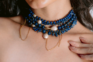 Lapis Rebellion | Five-Layer Lapis Lazuli & Freshwater Pearl Statement Necklace